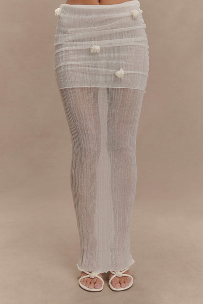 Orianna Orchid Knit Maxi Skirt - Ivory