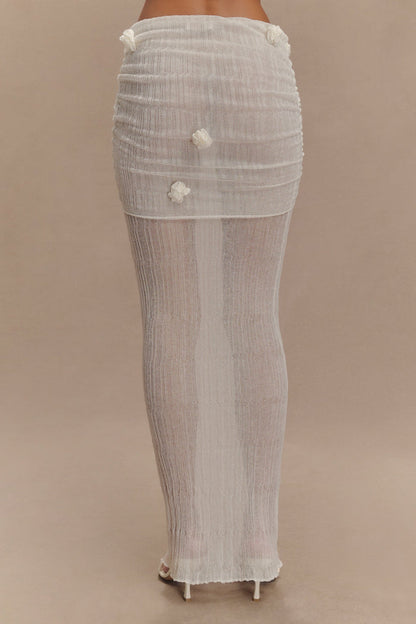 Orianna Orchid Knit Maxi Skirt - Ivory
