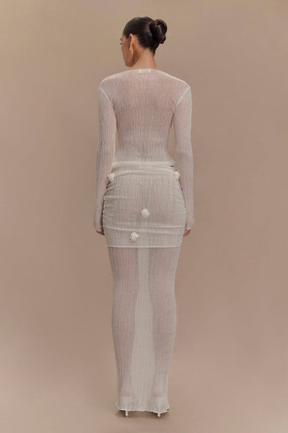 Orianna Orchid Knit Maxi Skirt - Ivory