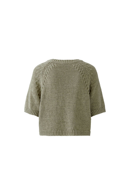 Back view of Oui 97421 Short Sleeve Knit Seagrass Jumper by Oui, shop Oui at Dotique for stylish knitwear pieces