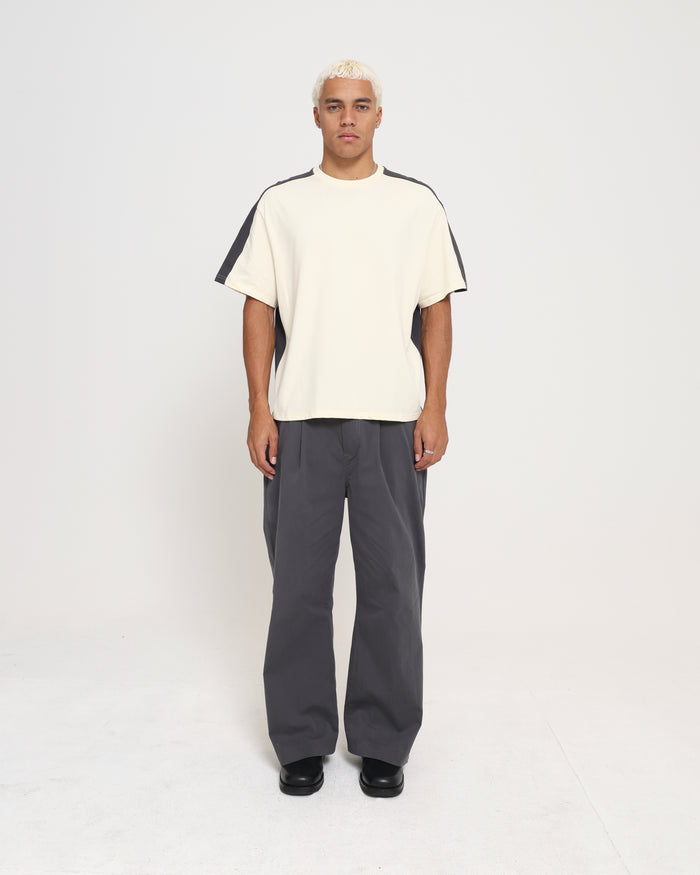 PANELLED CROP TEE - Cream / Charcoal