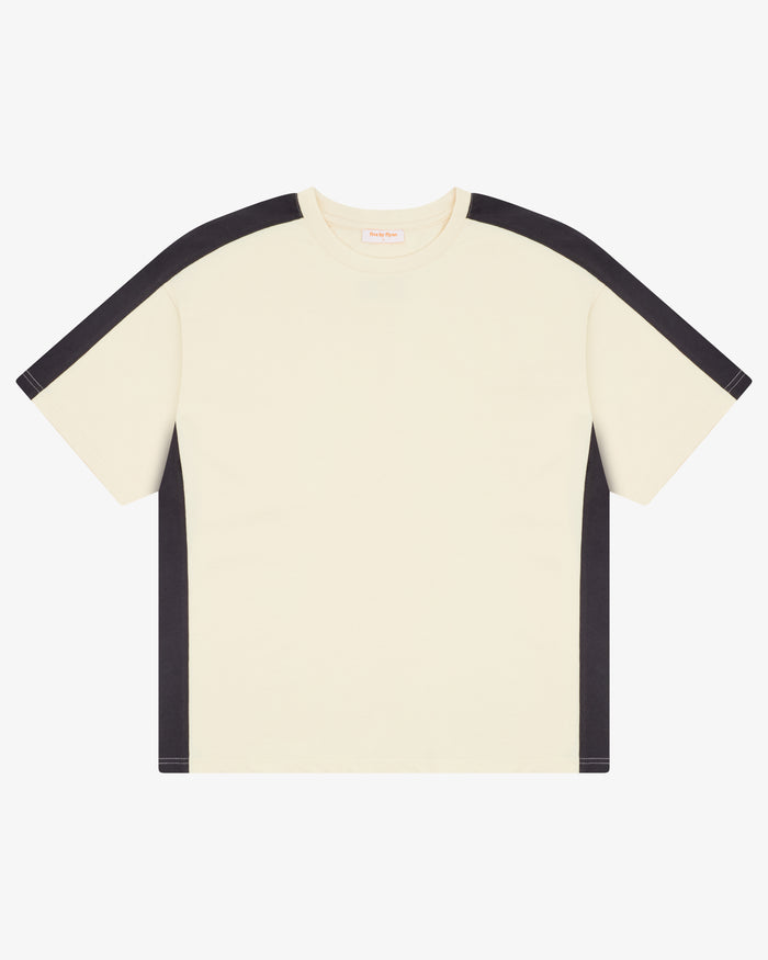 PANELLED CROP TEE - Cream / Charcoal