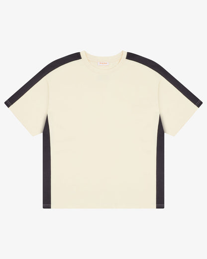 PANELLED CROP TEE - Cream / Charcoal