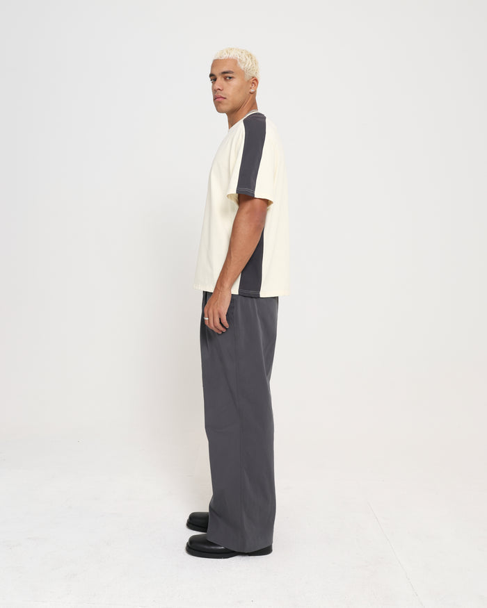 PANELLED CROP TEE - Cream / Charcoal
