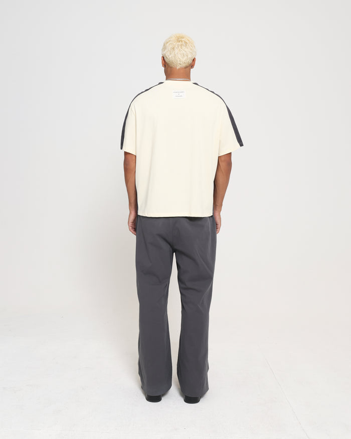 PANELLED CROP TEE - Cream / Charcoal