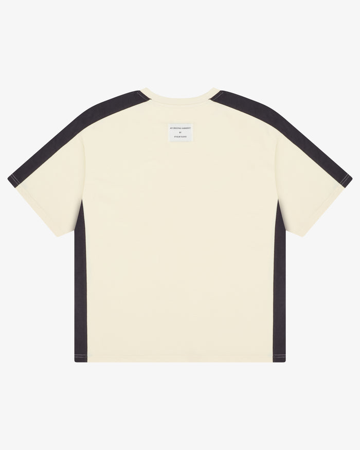 PANELLED CROP TEE - Cream / Charcoal