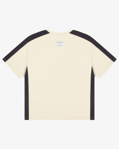 PANELLED CROP TEE - Cream / Charcoal