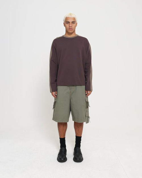 Panelled LS Crop Tee - Brown / Sage
