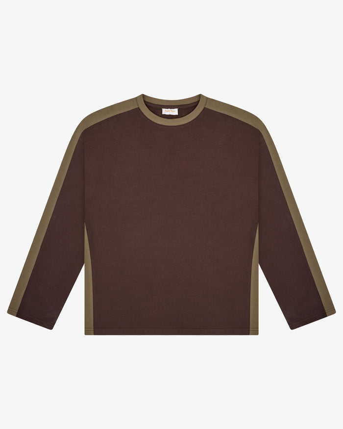 Panelled LS Crop Tee - Brown / Sage