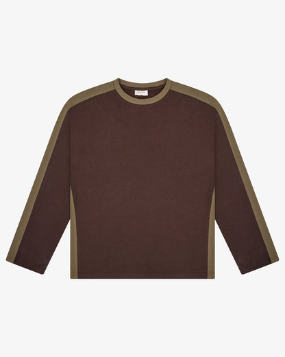 Panelled LS Crop Tee - Brown / Sage