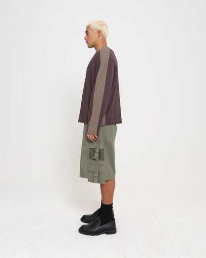 Panelled LS Crop Tee - Brown / Sage