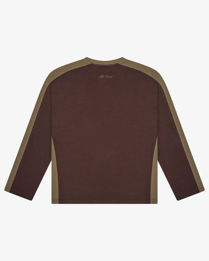 Panelled LS Crop Tee - Brown / Sage