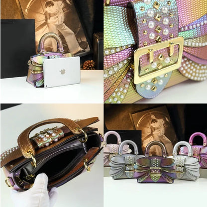 Premium cowhide top handle leather bag UK pearl wings FTF Market