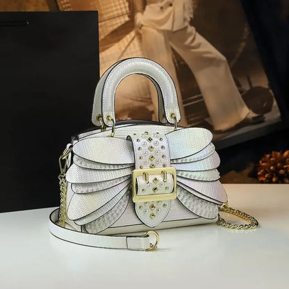 Premium cowhide top handle leather bag UK pearl wings FTF Market