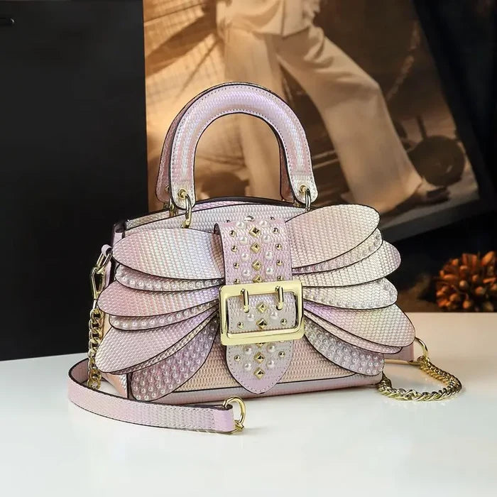 Premium cowhide top handle leather bag UK pearl wings FTF Market