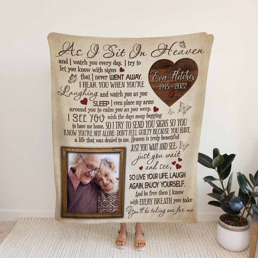 Personalized Memorial Blankets, As I Sit In Heaven Photo Blanket For Loss Of Mother