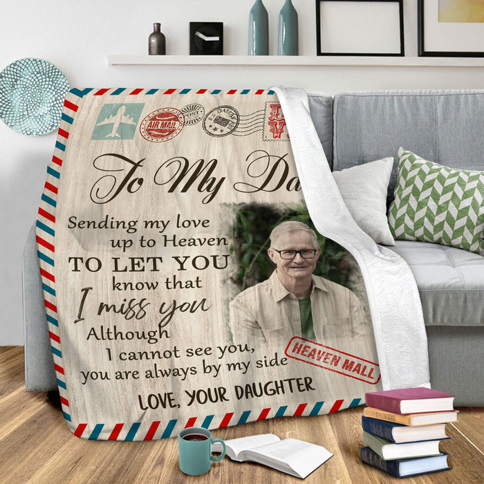 Personalized Memorial Blankets, To My Dad Sympathy Blankets For Loss Of Father, Custom Photo Blanket