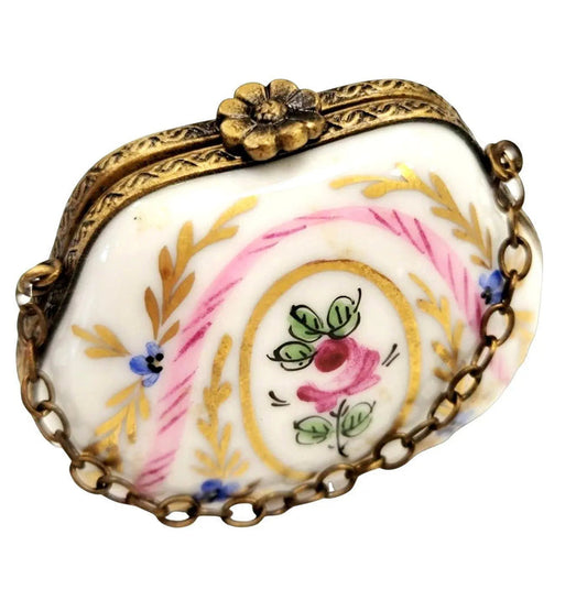 Gold Pink Floral Purse Limoges Box Porcelain Limoges purse trinket box limoges French Trinket Box