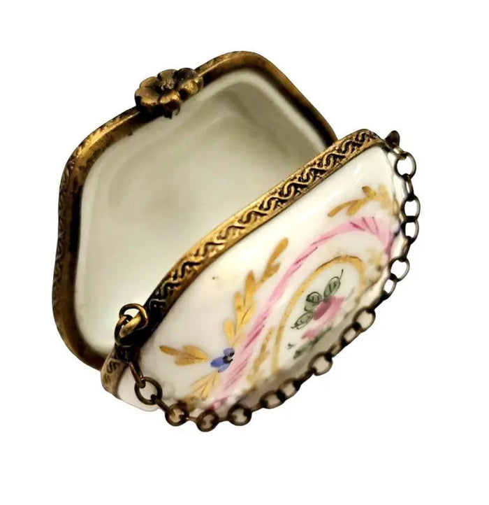 Gold Pink Floral Purse Limoges Box Porcelain Limoges purse trinket box limoges French Trinket Box