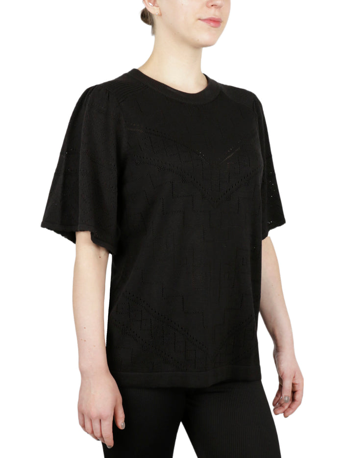 Pointelle With Puff Flare Sleeves Sweater