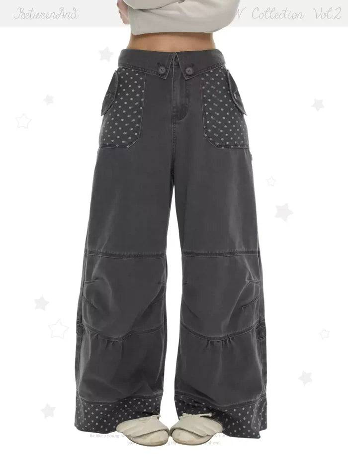 Polka dot cotton cargo pants