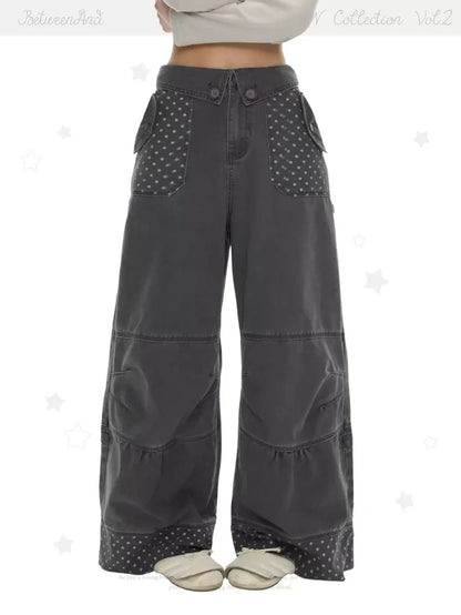 Polka dot cotton cargo pants
