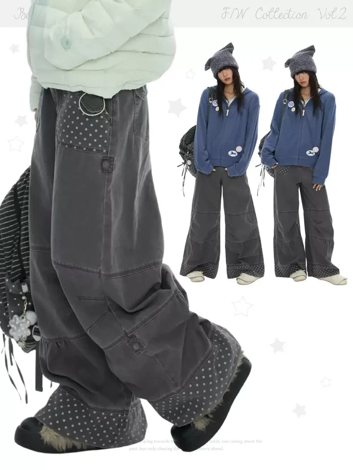 Polka dot cotton cargo pants