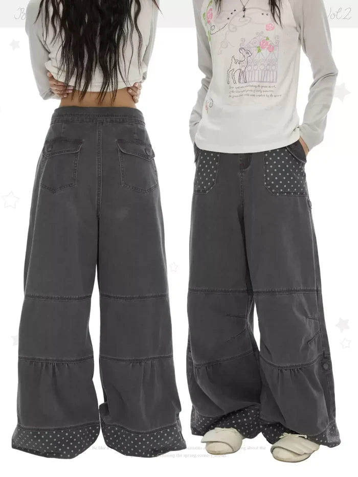 Polka dot cotton cargo pants