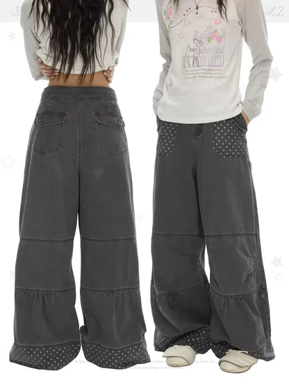 Polka dot cotton cargo pants