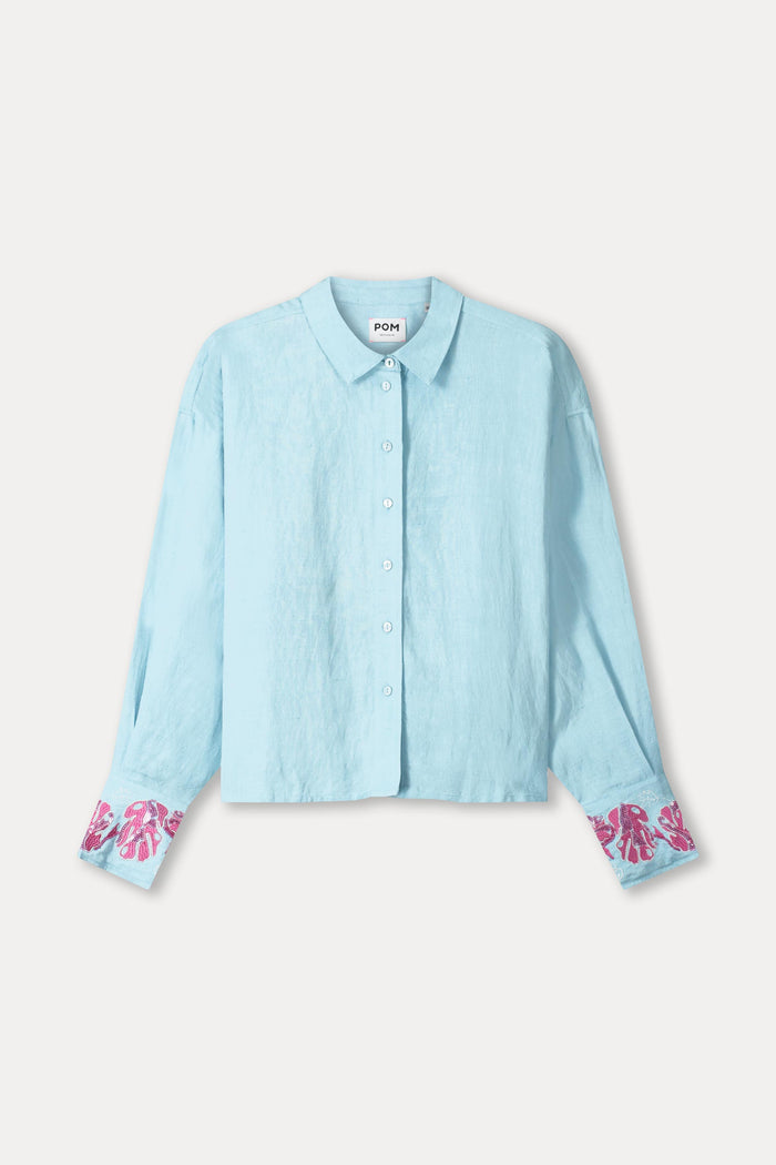 Pom Amsterdam SP9499 Amsterdam Blue Sequins Urban Flora Blouse by Pom Amsterdam, shop Pom Amsterdam at Dotique for elegant style