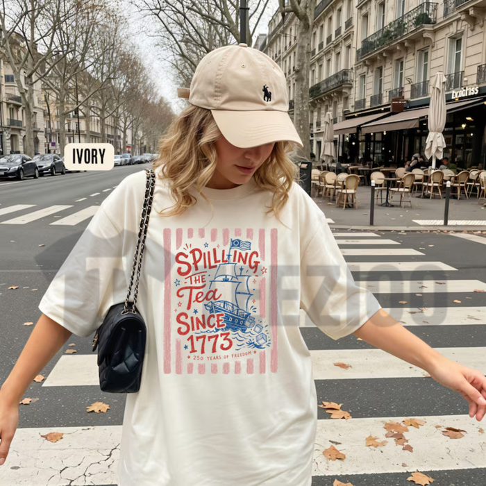 Preppy Striped "Spilling The Tea Since 1773" T-Shirt