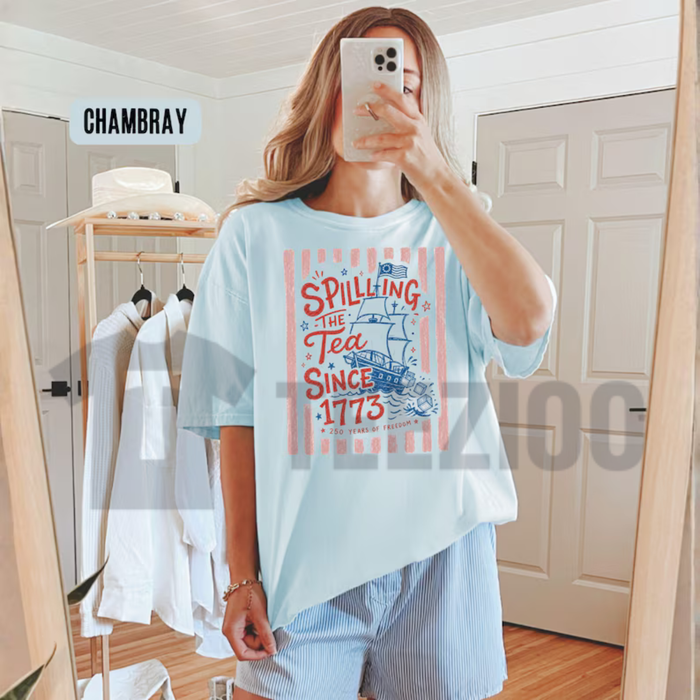 Preppy Striped "Spilling The Tea Since 1773" T-Shirt