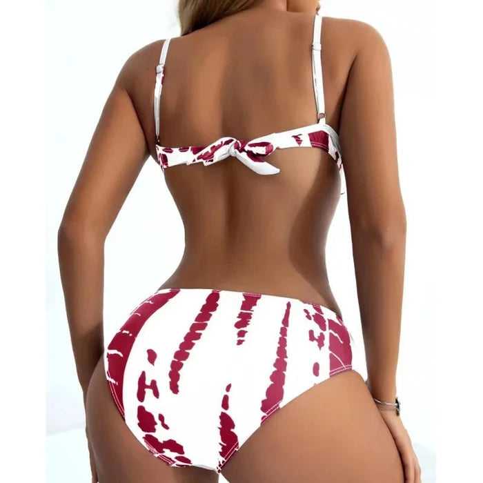 Red and white vibrant tie-dye push-up underwire Brazilian bikini women FTF Market UK