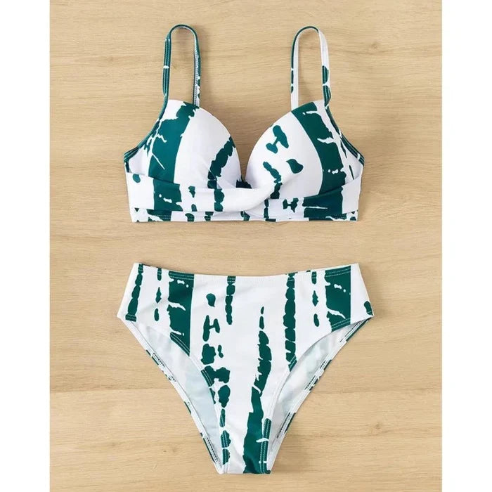 Green and white vibrant tie-dye push-up underwire Brazilian bikini women FTF Market UK