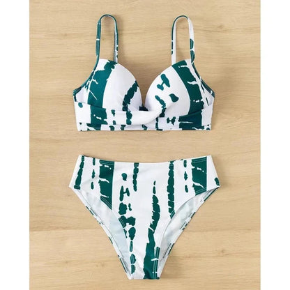 Green and white vibrant tie-dye push-up underwire Brazilian bikini women FTF Market UK