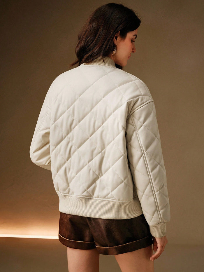 PU LEATHER PADDED BOMBER JACKET