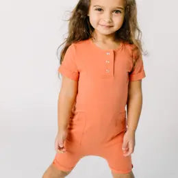RAGS Short Sleeve Henley Short  Romper - Apricot (8931709583668)