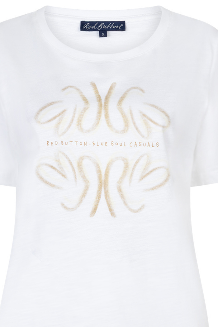 Front close-up of Red Button SRB4818 Tee Temmy Butterfly White/Butteryellow by Red Button shop at Dotique