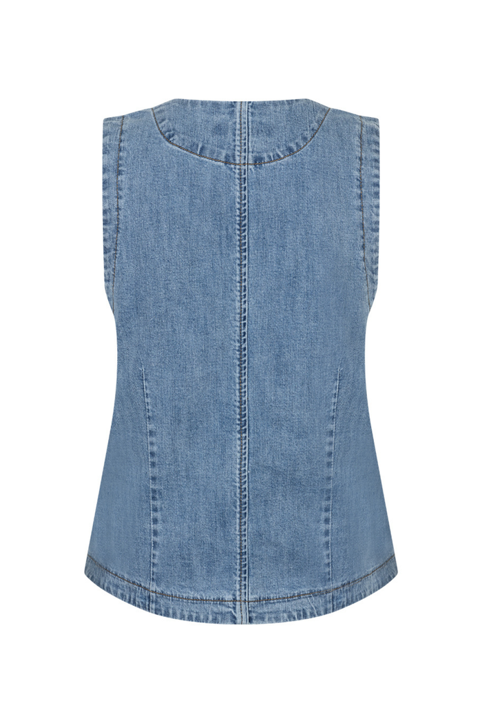 Red Button SRB4867 Denim Light Blue Waistcoat back view soft stretch denim waistcoat Shop Red Button at Dotique