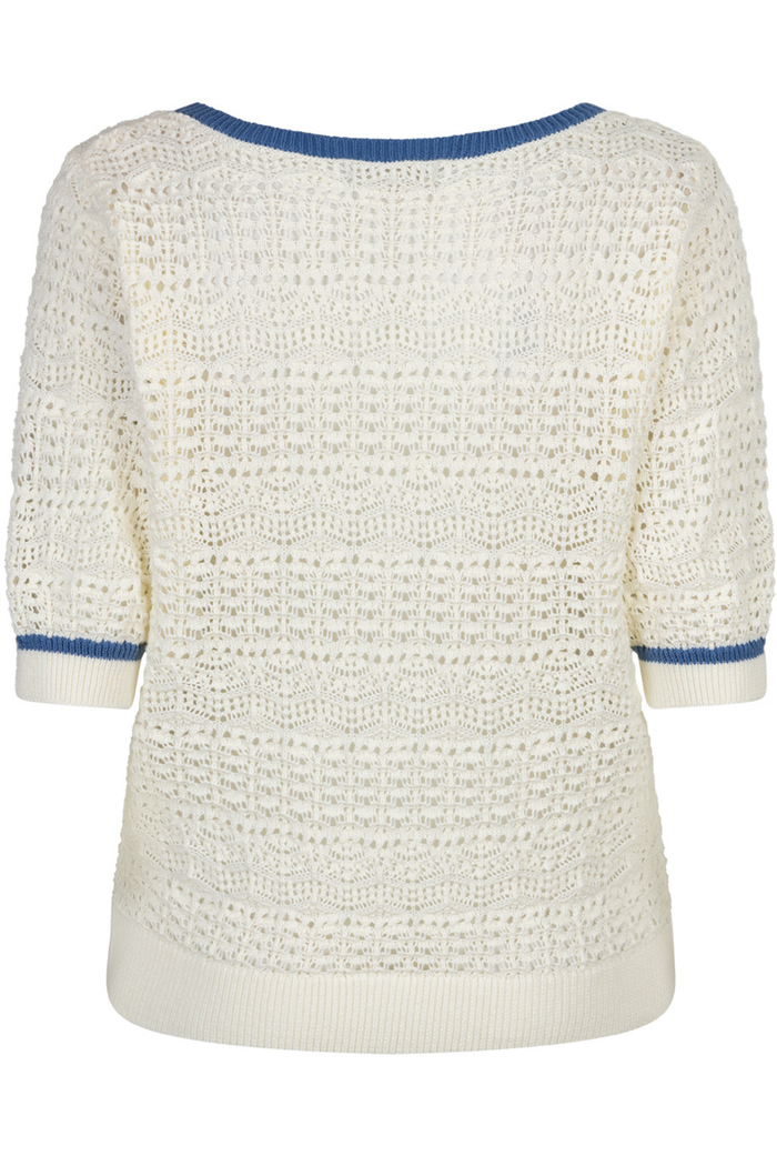 Back view of Red Button SRB4895 Sweet Ajour Offwhite/Blue knit with open stitch, shop Red Button at Dotique summer collection