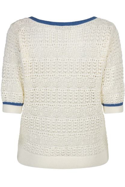 Back view of Red Button SRB4895 Sweet Ajour Offwhite/Blue knit with open stitch, shop Red Button at Dotique summer collection