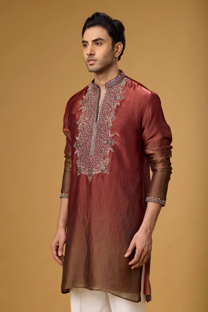 Buy Burgundy Kurta Set for Men Online India | Mahavir NX