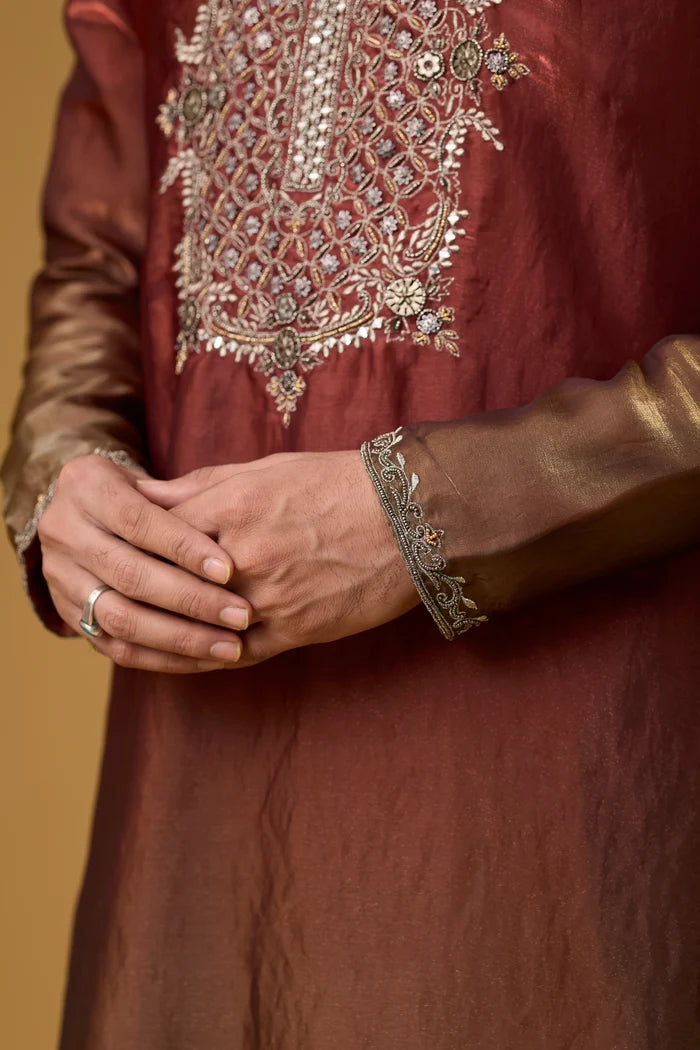 Regal Burgundy Heritage Kurta Set – Full Length View | Mahavir NX