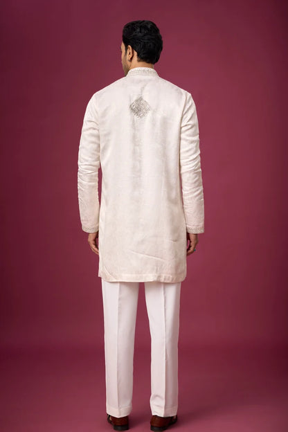 Regal Ivory Pearl Kurta Pajama Set – Front View | Mahavir NX