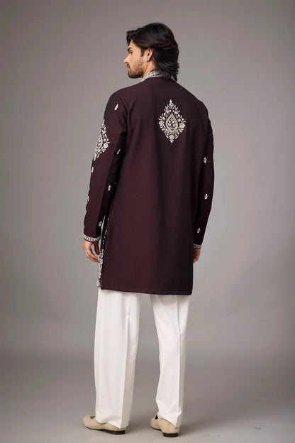 Regal Maroon Heritage Kurta Pajama Set – Front View | Mahavir NX