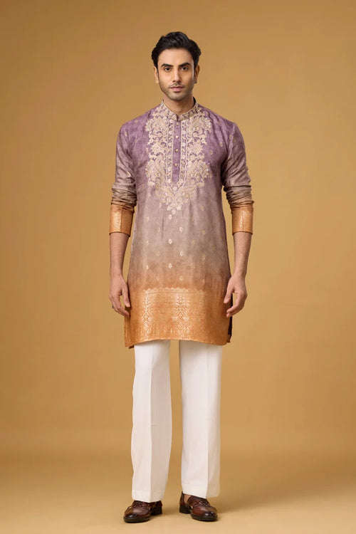 Regal Plum Paisley Embroidered Kurta Set for Men | Mahavir NX