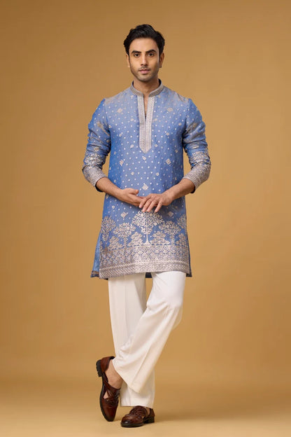Light Blue Heritage Kurta for Men – Festive Ethnic Wear | Mahavir NX