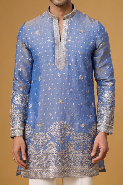 Affordable Blue Ethnic Kurta Set for Men – Side View | Mahavir NX