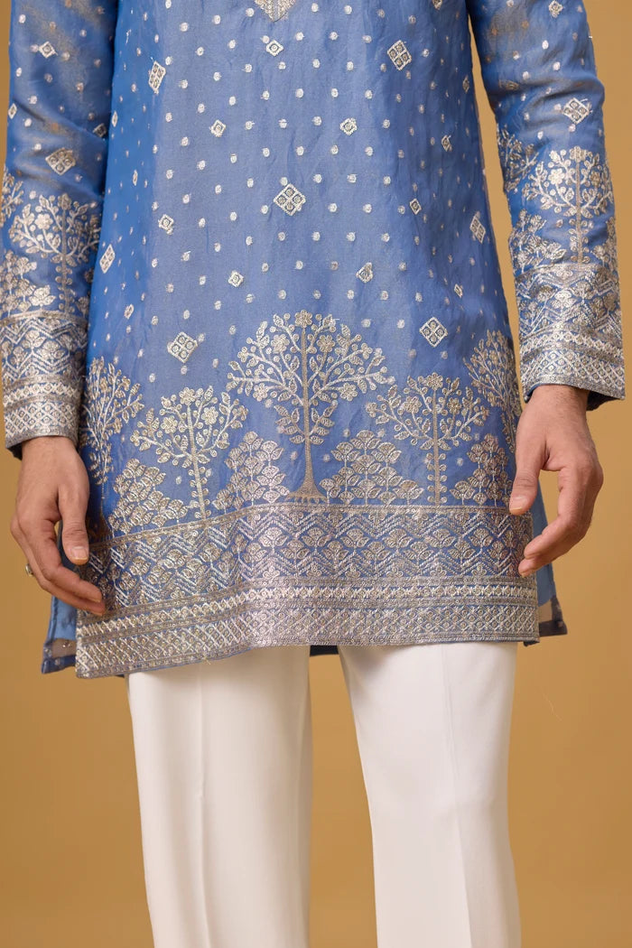 Powder Blue Regal Kurta Set – Cultural & Reception Wear | Mahavir NX
