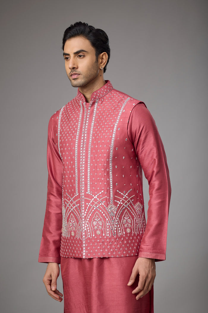 Regal Rose Pink geometric embroidered jacket